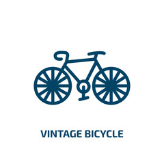 Fototapeta na wymiar vintage bicycle icon from transportation collection. Thin linear vintage bicycle, bicycle, vintage outline icon isolated on white background. Line vector vintage bicycle sign, symbol for web and