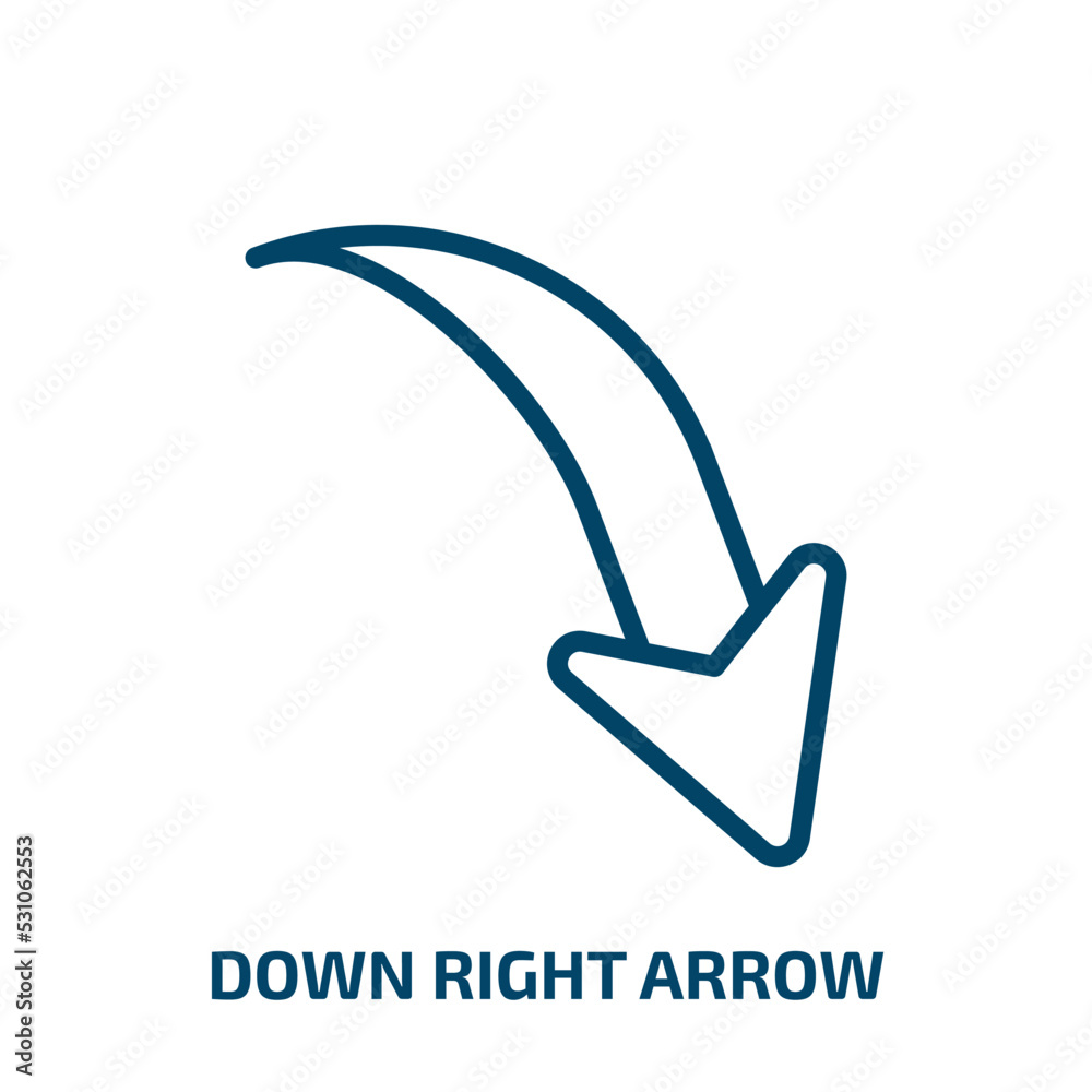 Poster down right arrow icon from user interface collection. Thin linear down right arrow, cursor, next outline icon isolated on white background. Line vector down right arrow sign, symbol for web and mobile