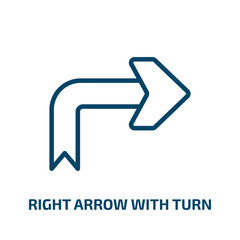right arrow with turn icon from user interface collection. Thin linear right arrow with turn, arrow, down outline icon isolated on white background. Line vector right arrow with turn sign, symbol for