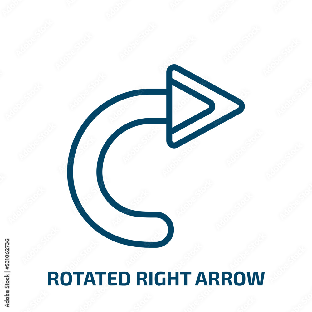 Poster rotated right arrow icon from user interface collection. Thin linear rotated right arrow, arrow, button outline icon isolated on white background. Line vector rotated right arrow sign, symbol for web
