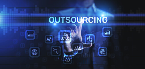 Outsourcing Global recruitment business finance concept on screen.