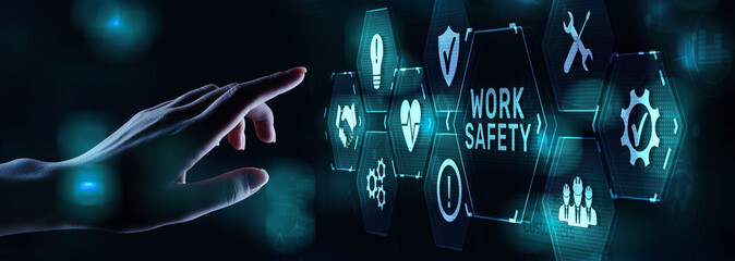 Work safety HSE Regulation rules business concept on screen.