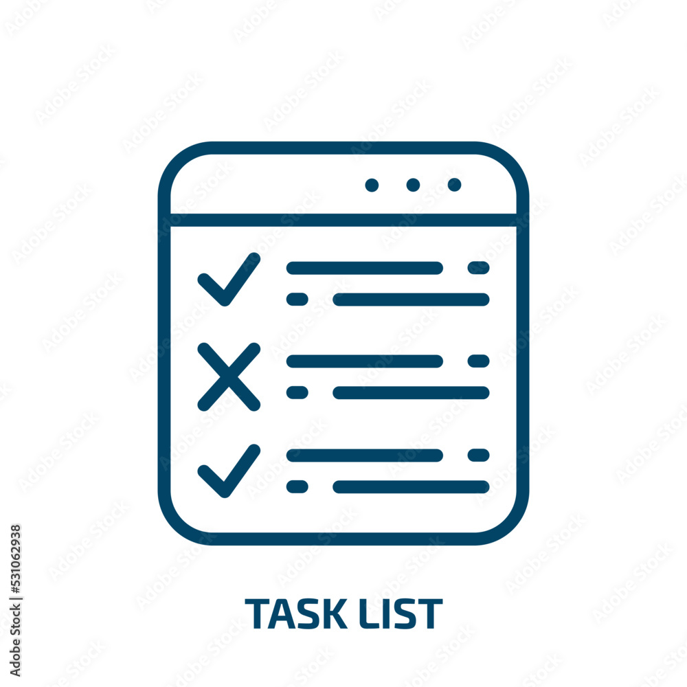 Poster task list icon from user interface collection. Thin linear task list, list, task outline icon isolated on white background. Line vector task list sign, symbol for web and mobile