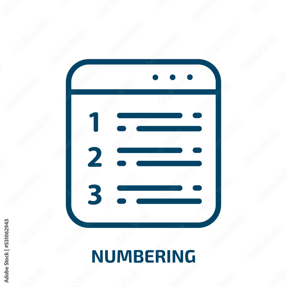 Poster numbering icon from user interface collection. thin linear numbering, number, collection outline ico
