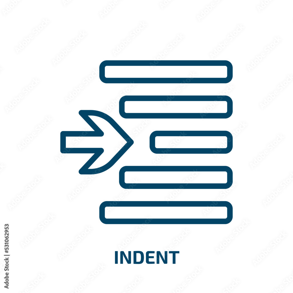 Poster indent icon from user interface collection. thin linear indent, text, button outline icon isolated o