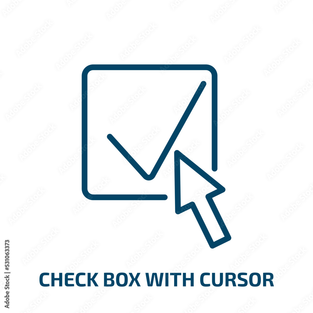 Poster check box with cursor icon from user interface collection. thin linear check box with cursor, cursor