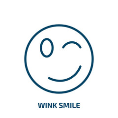 wink smile icon from user interface collection. Thin linear wink smile, happy, funny outline icon isolated on white background. Line vector wink smile sign, symbol for web and mobile