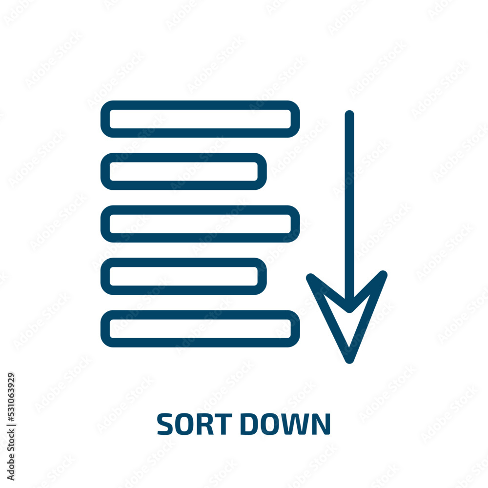 Poster sort down icon from user interface collection. thin linear sort down, down, arrow outline icon isola