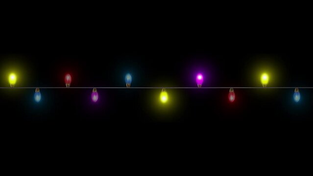 4K Corner light bulb string frame and border. copy space Colorful light bulb string with flashing light bulbs. party, Christmas or new year background animation. birthday Holiday decor element