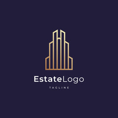 Building logo design with line outline style real estate, architecture, construction