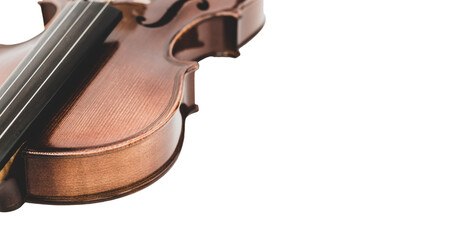 dettaglio di bel violino acustico su sfondo trasparente