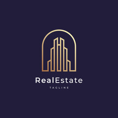 Building logo design with line outline style real estate, architecture, construction