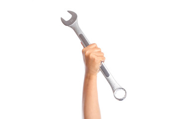 Human Hand holding wrench Isolated on White Background