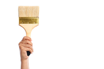Human Hand holding brush painting Isolated on White Background