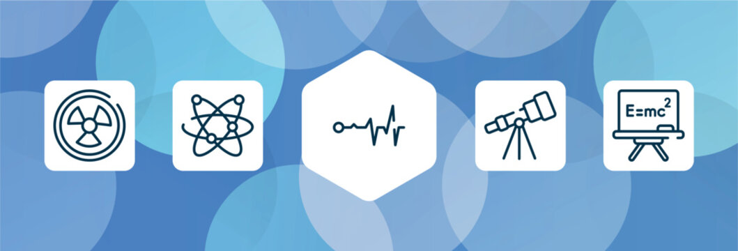 science outline icon set isolated on blue abstract background. thin line icons such as hazardous, galaxy, life, astronomy, relativity vector. can be used for web and mobile.