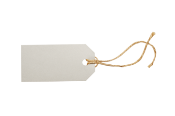 Mockup rustic paper white tag label isolated png, top view