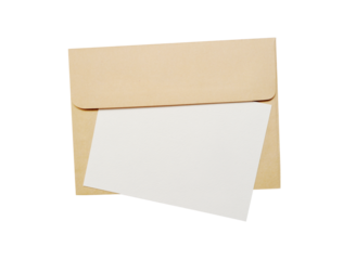 mockup brown kraft envelope and blank white sheet of paper isolated png