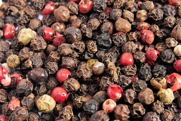 Pepper mixture close-up, top view. Floating focus