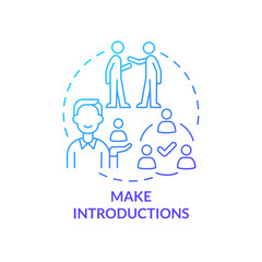 Make introductions blue gradient concept icon. Communication. Common business event etiquette rule abstract idea thin line illustration. Isolated outline drawing. Myriad Pro-Bold font used