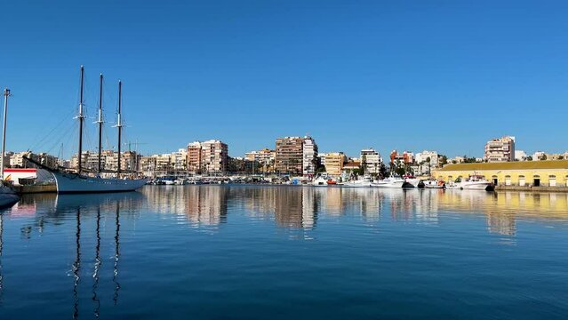 City of Torrevieja buildings and boat