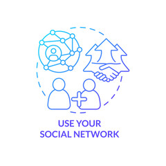 Use your social network blue gradient concept icon. Increasing business meeting attendance abstract idea thin line illustration. Isolated outline drawing. Myriad Pro-Bold font used