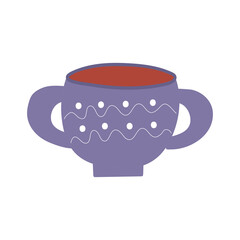 Tea in purple mug with pattern on white background