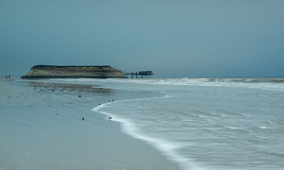 Sea waves on beach rainy day west Atlantic coast of Charente-Maritime, France