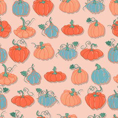 pumpkin vegetables vector seamless pattern hand drawn illustration seasonal autumn harvest
