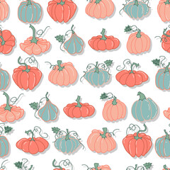 pumpkin vegetables vector seamless pattern hand drawn illustration seasonal autumn harvest