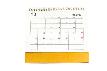 october desk calendar 2023 for planners and reminders on a white background. - obrazy, fototapety, plakaty