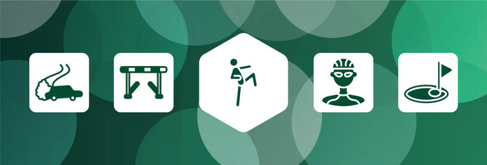 golf filled icon set isolated on abstract background. glyph icons such as drifting, hurdle, ritual, cyclist, birdie vector. can be used for web and mobile. © VectorStockDesign