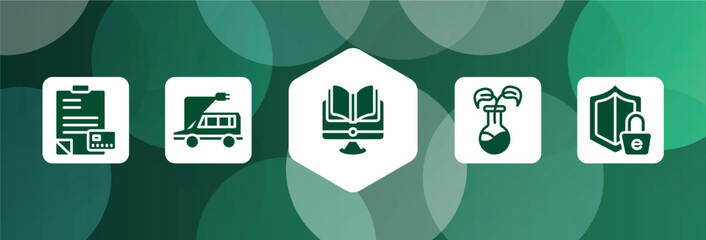 general filled icon set isolated on abstract background. glyph icons such as credit report, electro car, distance learning, bio technology, e-privacy vector. can be used for web and mobile.