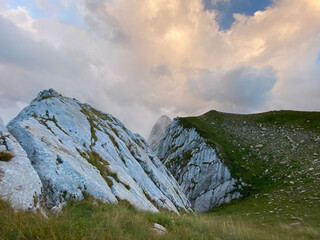 Mountain summer. Sunny day. Rocky route