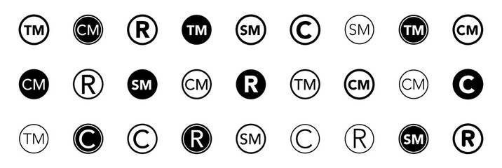 Fototapeta Copyright And Registered Trademark Icon Set Vector. Copyright And Registered Trademark Icon Set Vector. Smart ark and trademark right and license vector icon set obraz