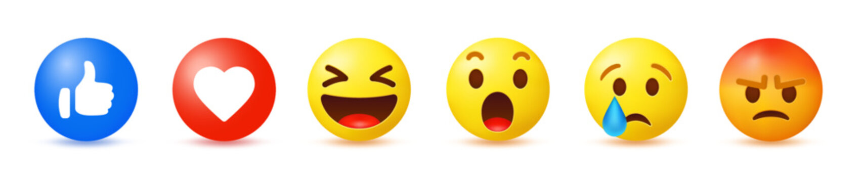 Facebook emoji. Official Facebook Reactions Vector. Collection of Emoji Reactions for Social Network. Facebook Meta emoji smiles
