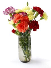 multicolor pretty carnations close up isolated