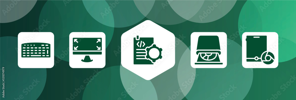 Poster responsive web filled icon set isolated on abstract background. glyph icons such as keyboad, expand 