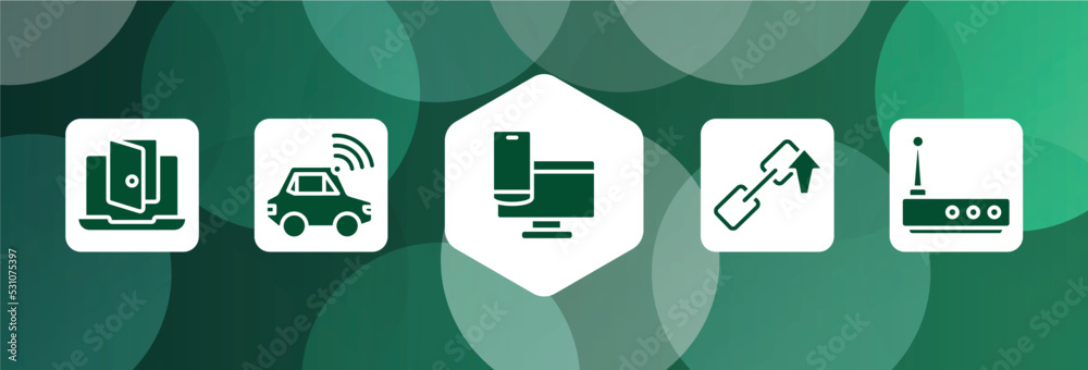 Poster network architecture filled icon set isolated on abstract background. glyph icons such as backdoor, 