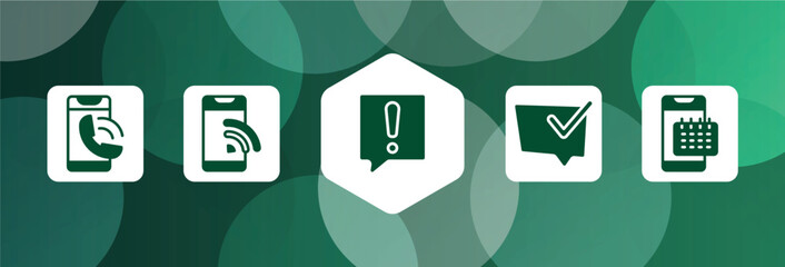 smartphones filled icon set isolated on abstract background. glyph icons such as phone calling, wireless phone, warning speech bubble, speech bubble with check, smartphone agenda vector. can be used