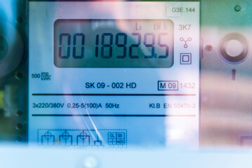 New smart digital electric meter.closeup.Home electricity meter. modern technology that can monitor...