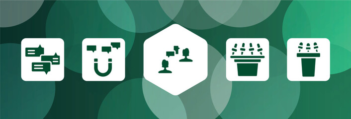 interview filled icon set isolated on abstract background. glyph icons such as debate, magnetic, job interview, tribune, press conference vector. can be used for web and mobile.