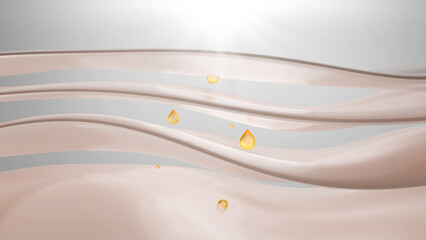 Serum drops through multilayer of skin, repair saggy and scars. 3D rendering.