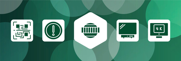 television filled icon set isolated on abstract background. glyph icons such as qr scan, caution triangle, test card, , 4k vector. can be used for web and mobile.