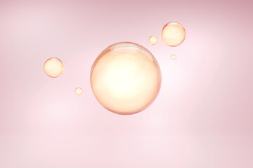Bubble of Oil or vitamin serum on pink background 3D rendering.