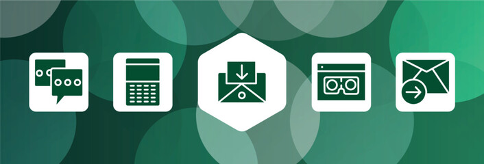 post office filled icon set isolated on abstract background. glyph icons such as chat box, keypad, incoming mail, scammer, send mail vector. can be used for web and mobile.