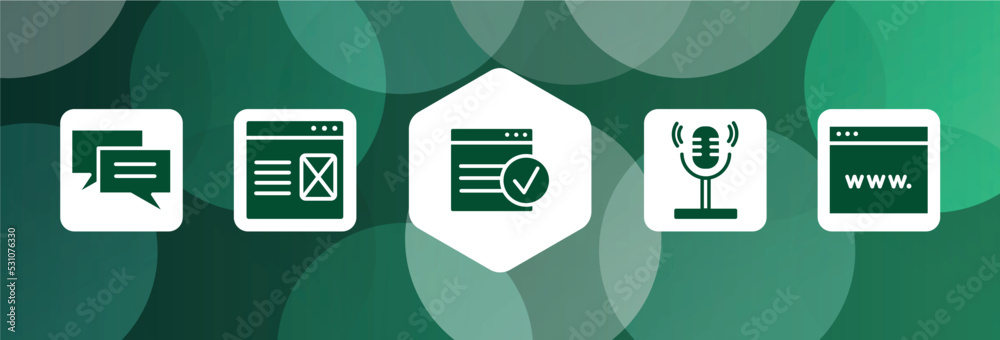 Poster responsive design filled icon set isolated on abstract background. glyph icons such as messaging, la
