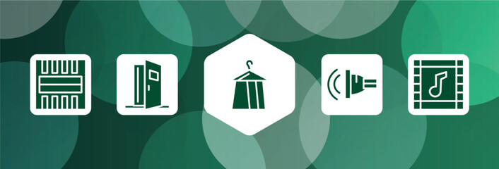 cinema filled icon set isolated on abstract background. glyph icons such as freeze frame, doorway, dressing room, ventriloquist, soundtrack vector. can be used for web and mobile.