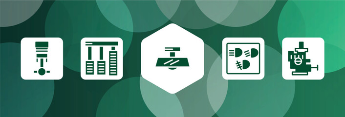 car parts filled icon set isolated on abstract background. glyph icons such as car piston, car accelerator, rear-view mirror, dashboard, choke vector. can be used for web and mobile.