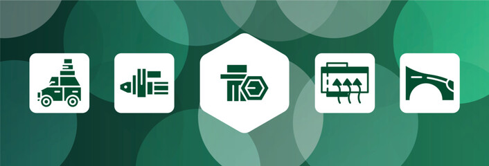 car parts filled icon set isolated on abstract background. glyph icons such as car luggage rack, car starter, wheel nut, demister, fender (us, canadian) vector. can be used for web and mobile.