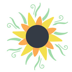 Yellow summer flower, sunflower, sunflower silhouette on transparent background. For use in the design of business cards, postcards, invitations, website, stickers, text base.